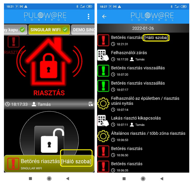Okostelefonos riasztóvezérlés
